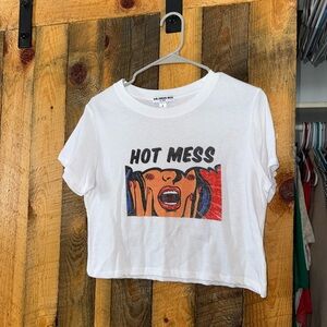 Sub_Urban Riot White 'Hot Mess' Graphic Crop Top